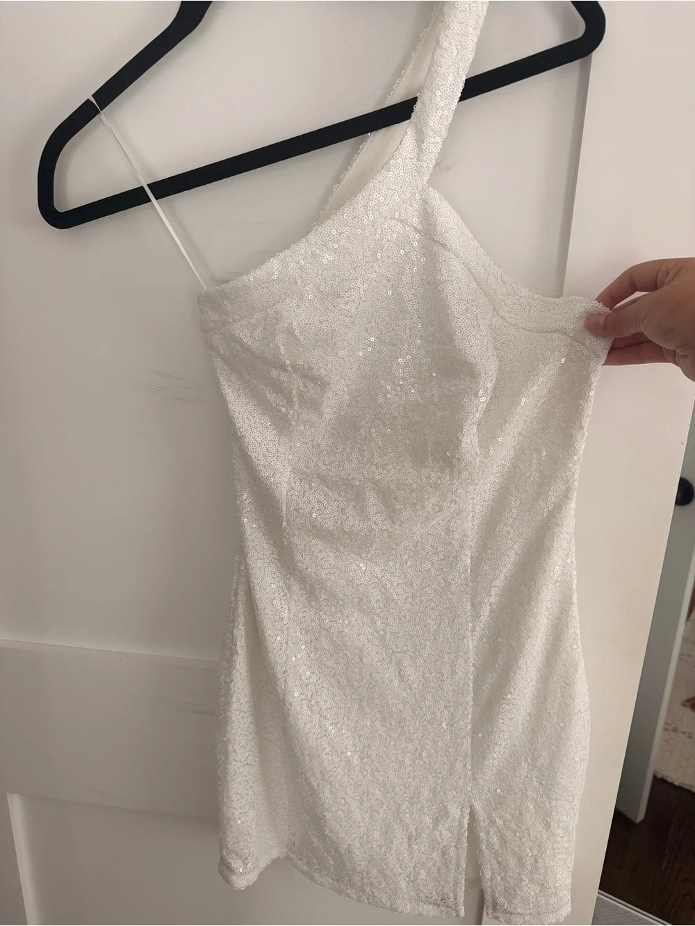 NEW Revolve White One-Shoulder Sequin Mini Dress