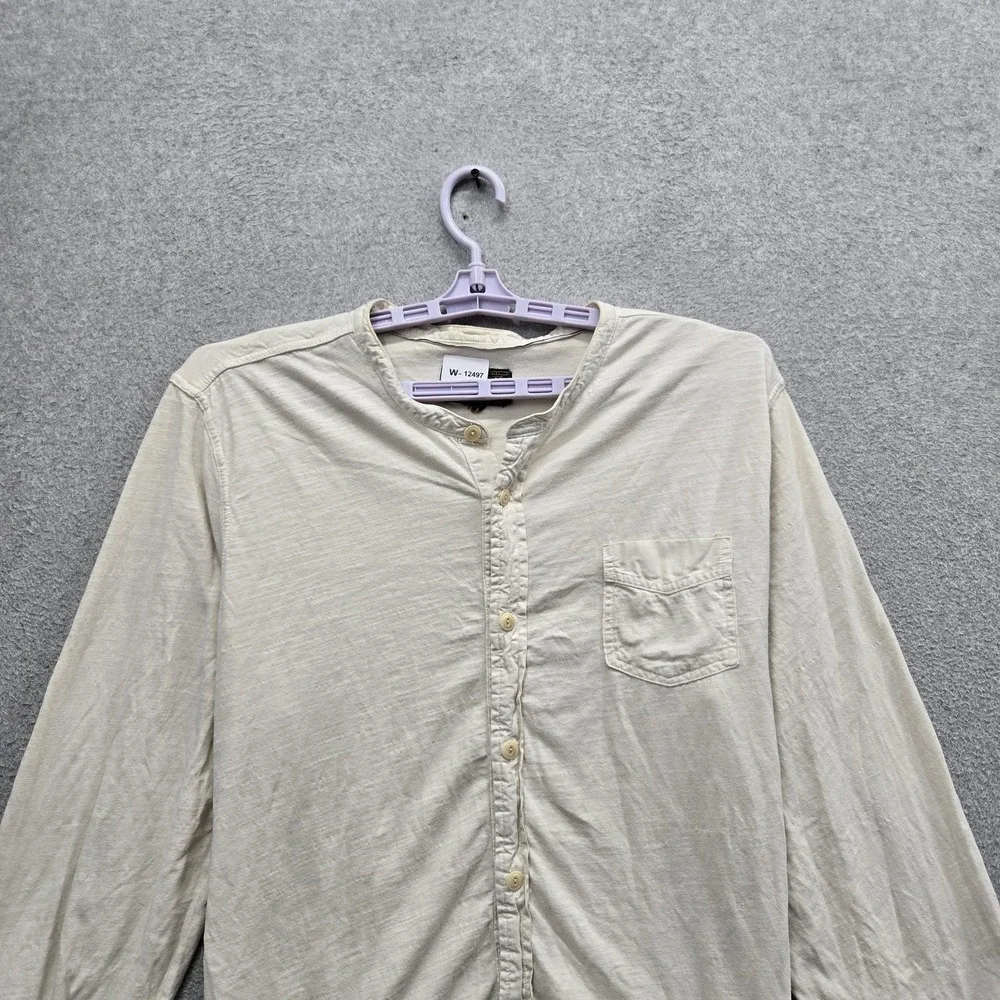 Lucky Brand Men Button Up Shirt XL Beige Logo Long Sleeve Blade Collar