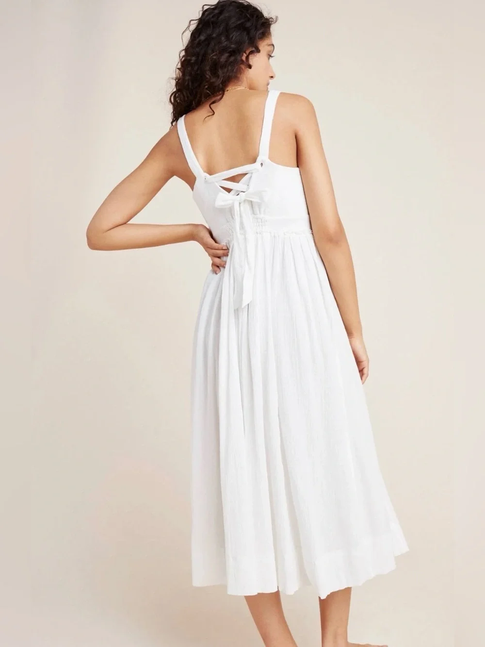 Anthropologie White cotton Maxi Dress women’s size M #classic