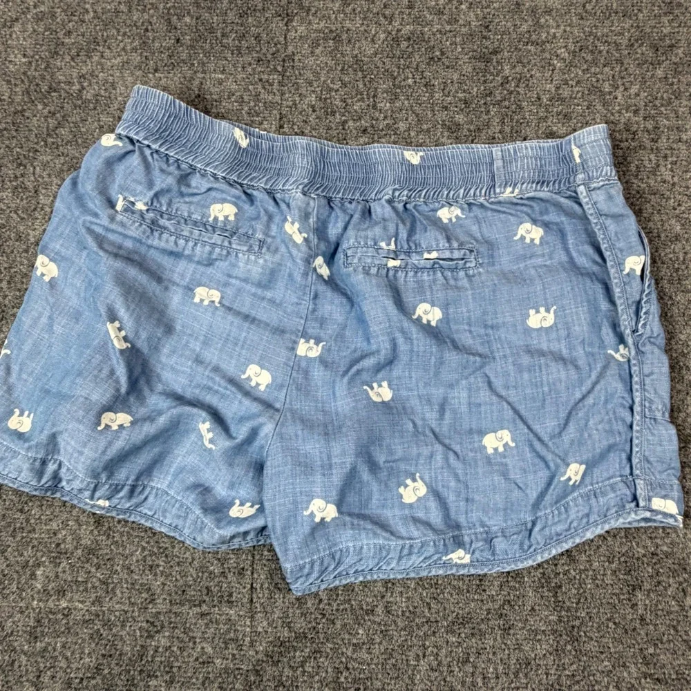 Moon Ryder Womens W34 Blue Chambray Elephant All Over Print Elastic Waist Shorts