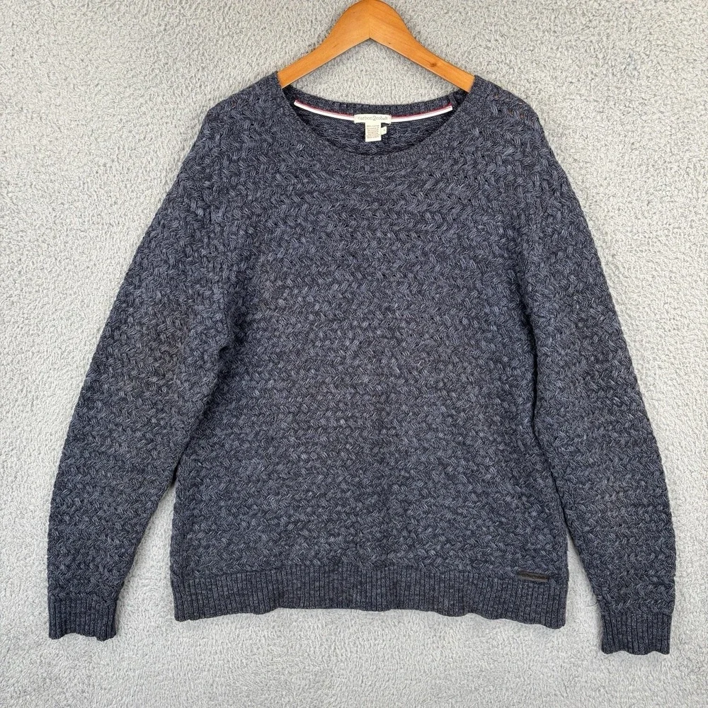 Carbon 2 Cobalt Sweater Mens Large Blue Gray Basket Weave Knit Cotton‎ Crewneck