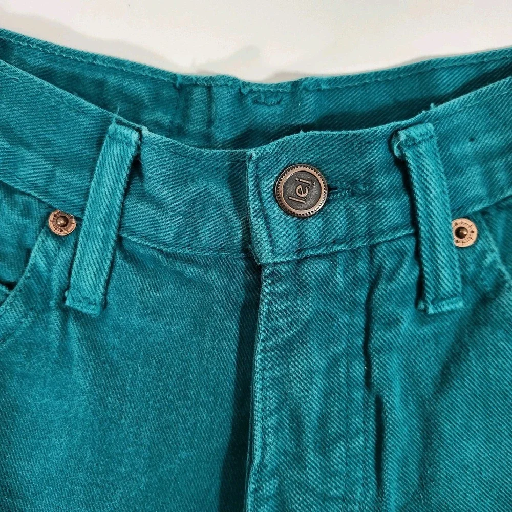 Vintage LEI Teal High Waisted Denim‎ Cuffed Shorts Womens Size 7 Retro 90s Mom