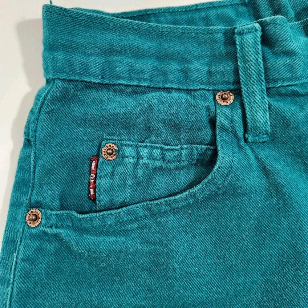 Vintage LEI Teal High Waisted Denim‎ Cuffed Shorts Womens Size 7 Retro 90s Mom