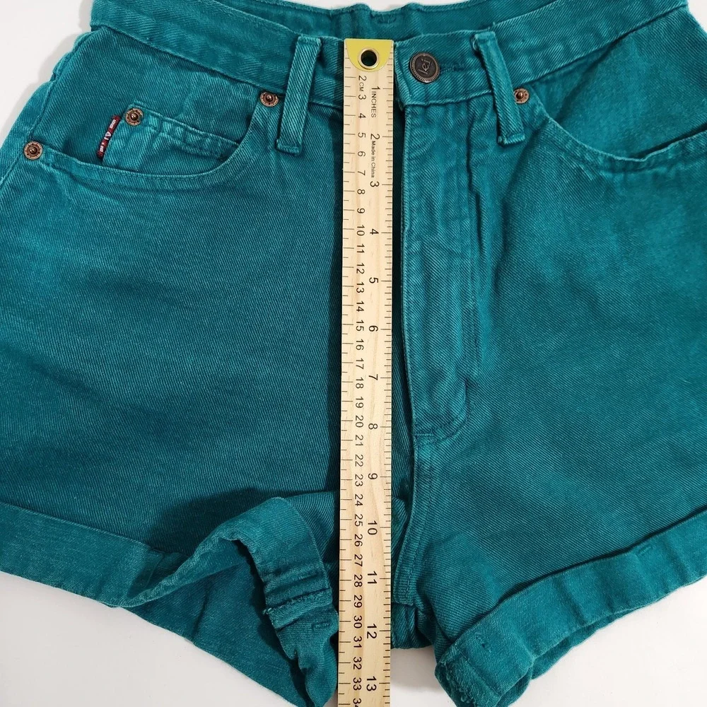 Vintage LEI Teal High Waisted Denim‎ Cuffed Shorts Womens Size 7 Retro 90s Mom