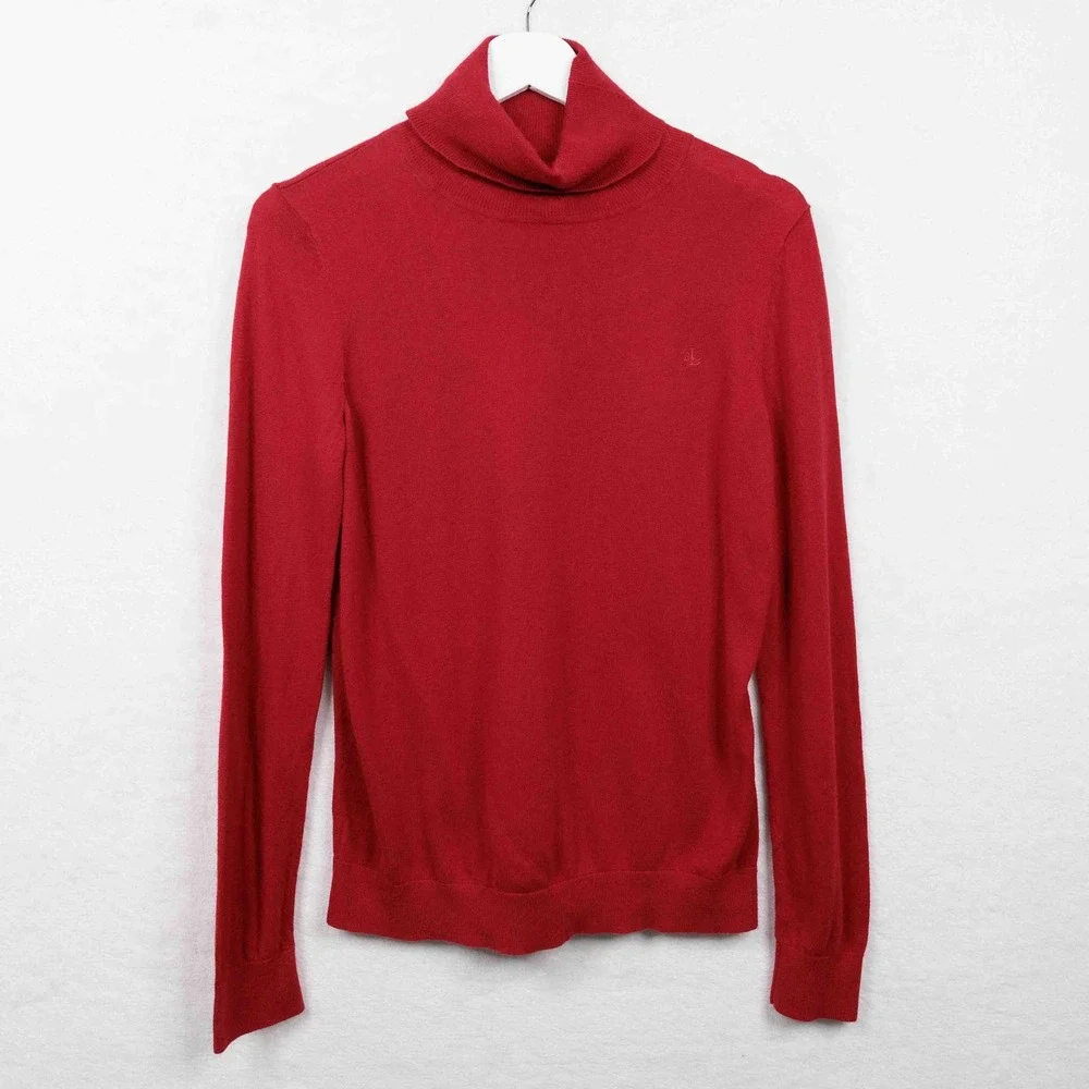 LAUREN RALPH LAUREN Classic Red Turtleneck Sweater Long Sleeve Cotton Modal Sz L