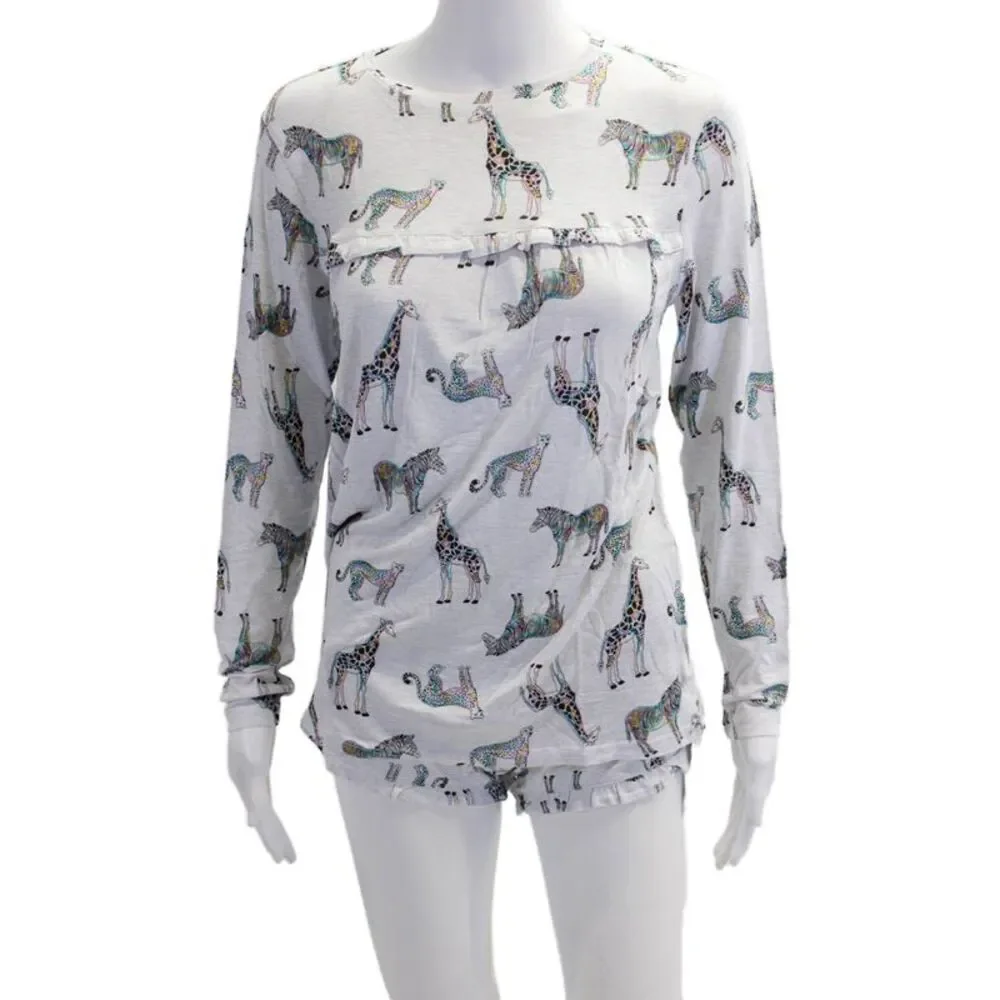Emerson Road Womens Zebra Print Shorts Pajama Set Gray Size Extra Small