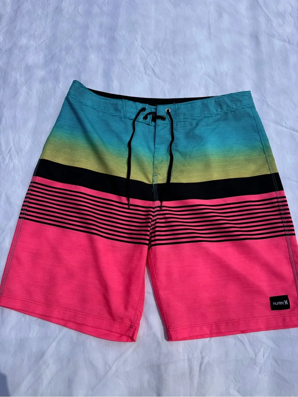 Hurley Men’s Pink Teal Gradient Stripe Board Shorts