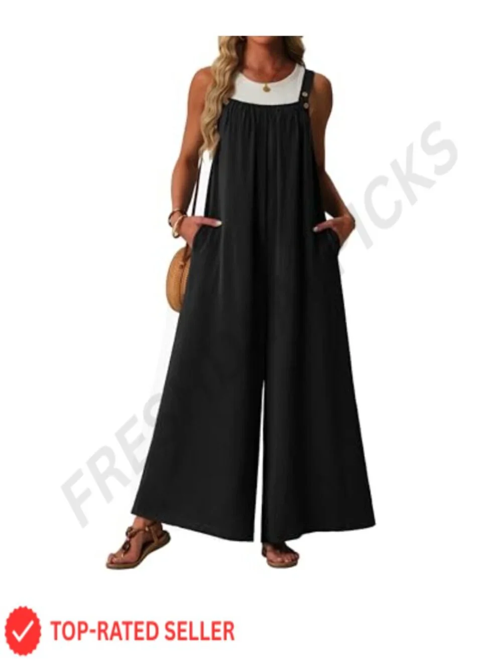 Womens Casual Jumpsuit Wide Leg Romper Sleeveless Pleated Overall with Pockets