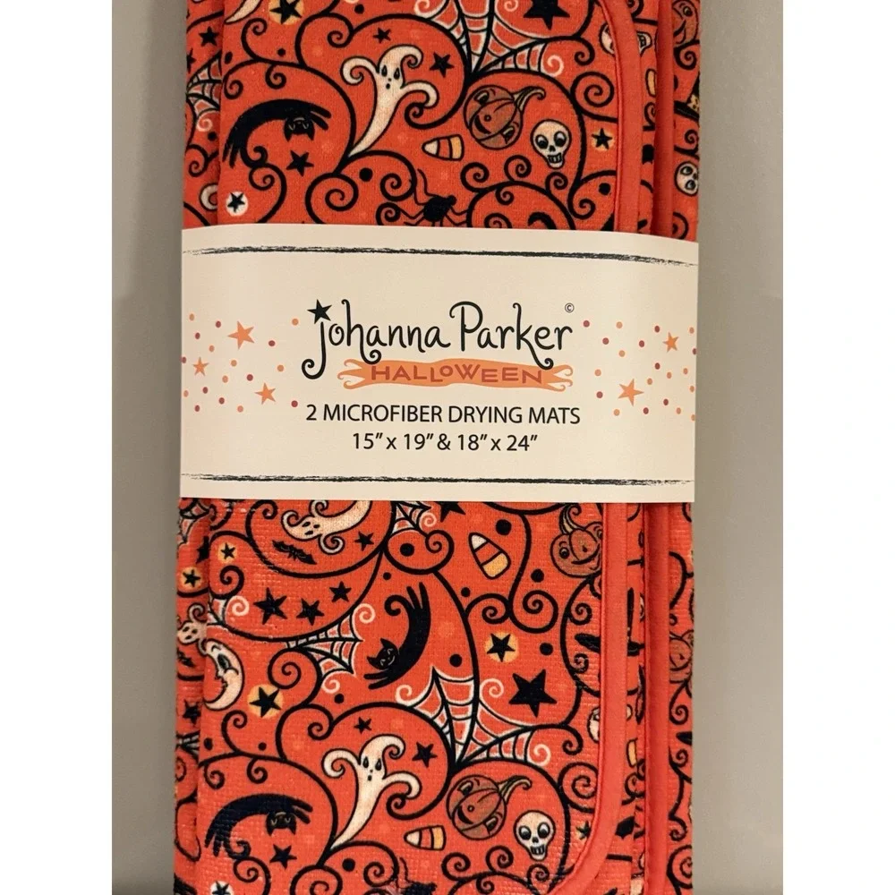 Johanna Parker Halloween Microfiber Dish Drying Mats Set of 2 Orange Vintage NWT