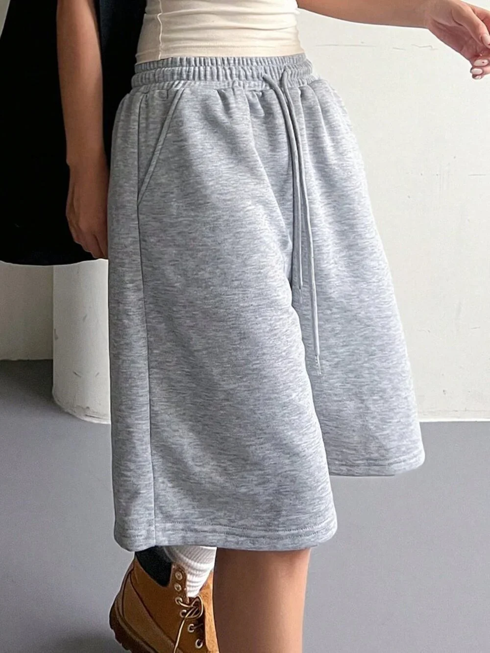 Light Grey Casual Women's Elasticated Drawstring Shorts