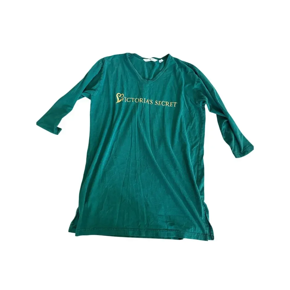 Vintage Victoria’s Secret Green Cotton Nightshirt Gold Logo Size S