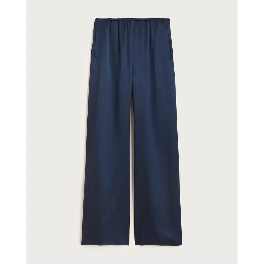 J. Crew Womens Petite Cosmo Pant Stretch In Luster Charmeuse Navy Size S NWT
