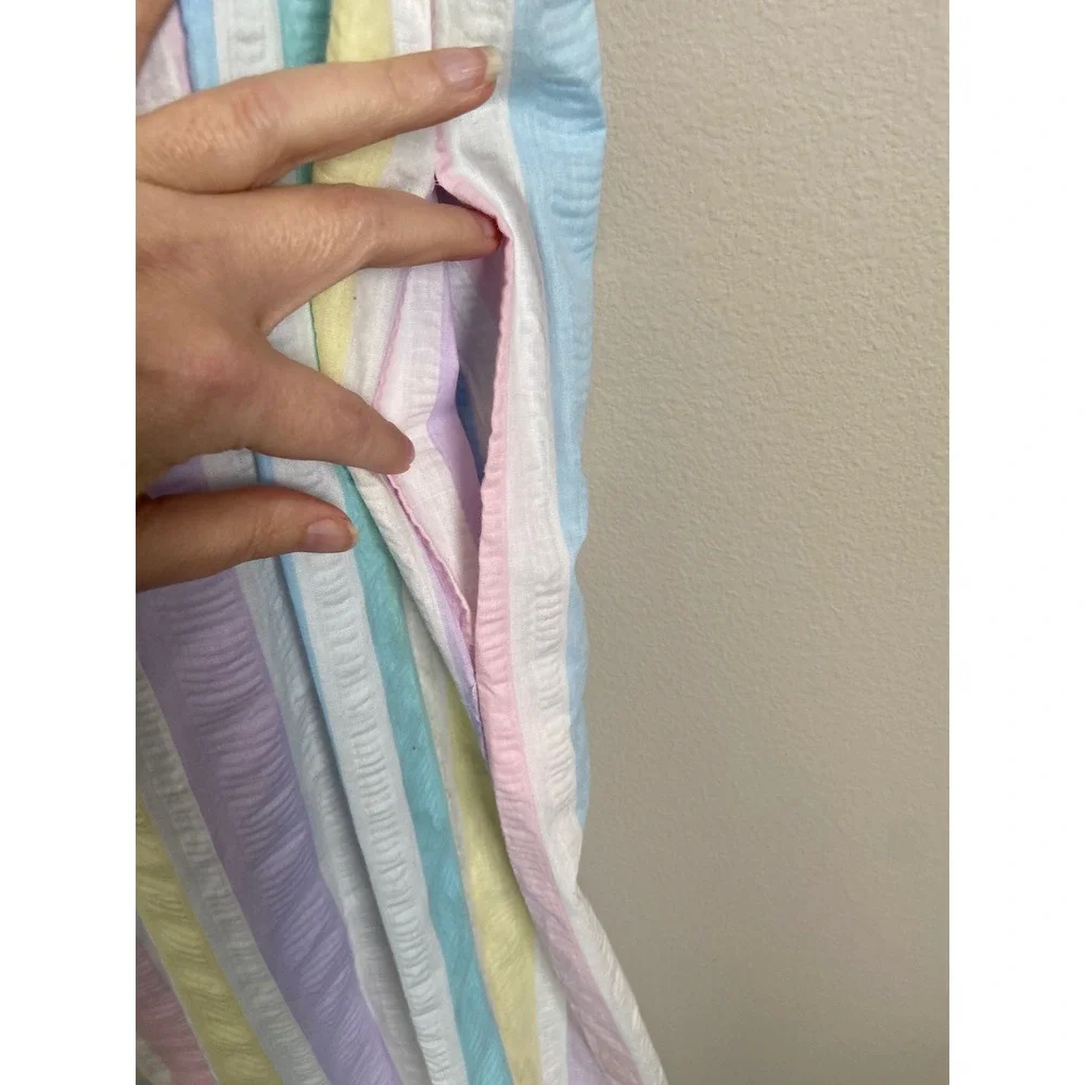 Styled‎ by Saybury Pastel Rainbow Stripe Seersucker House Dress Maxi Pockets L