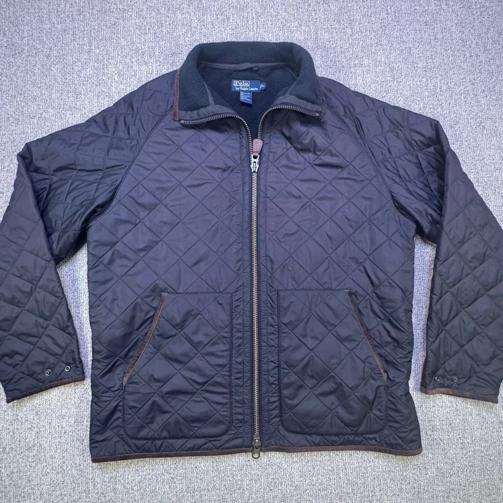 Polo Ralph Lauren Mens XL Quilted‎ Barn Jacket Brown Suede Trim Fleece Vintage