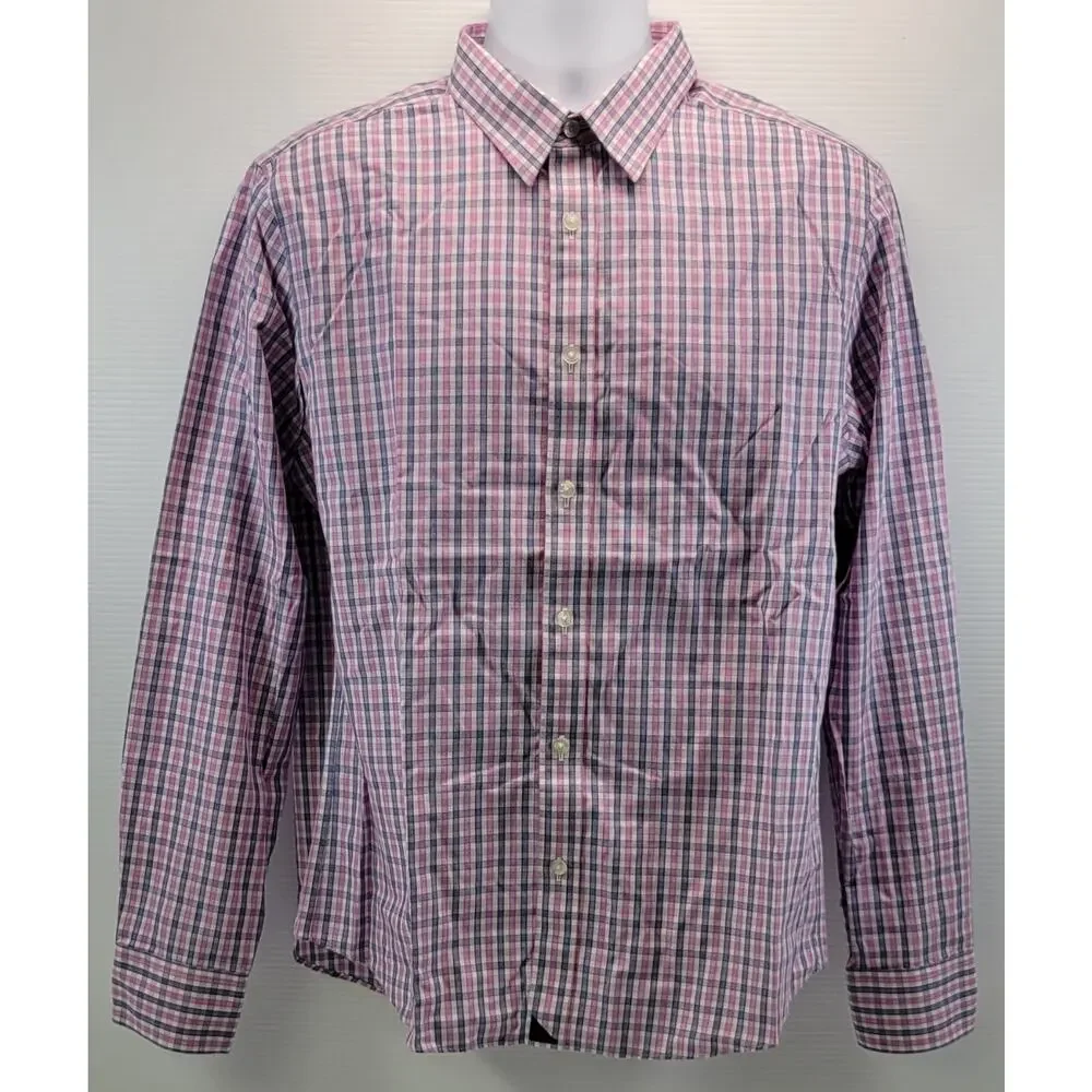 F6) UNTUCKit Men Checkered Cotton Long Sleeve Button Down Slim Fit Shirt Large