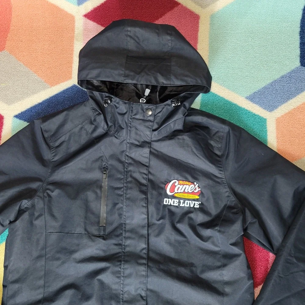 Raising Canes One‎ Love Hooded Jacket Mens Black Embroidered Logo Windbreaker