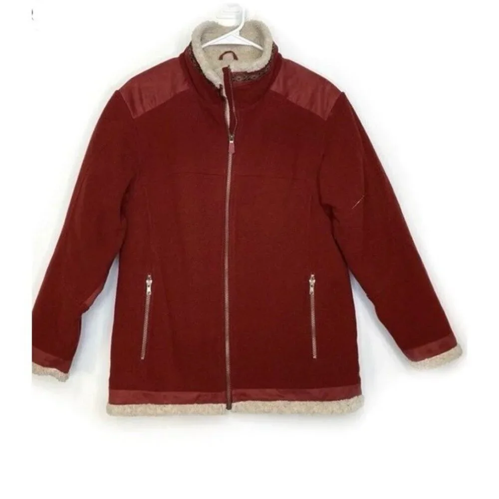 Cabela's Red Fleece Jacket sz M‎ Sherpa Lined Western Casual Cozy Country Chore