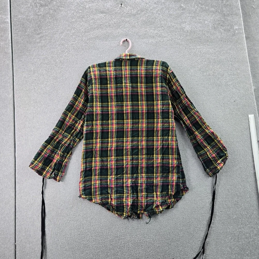 Savage X Fenty Women Sleepwear‎ Green Plaid Flannel Sleepshirt Long Sleeve