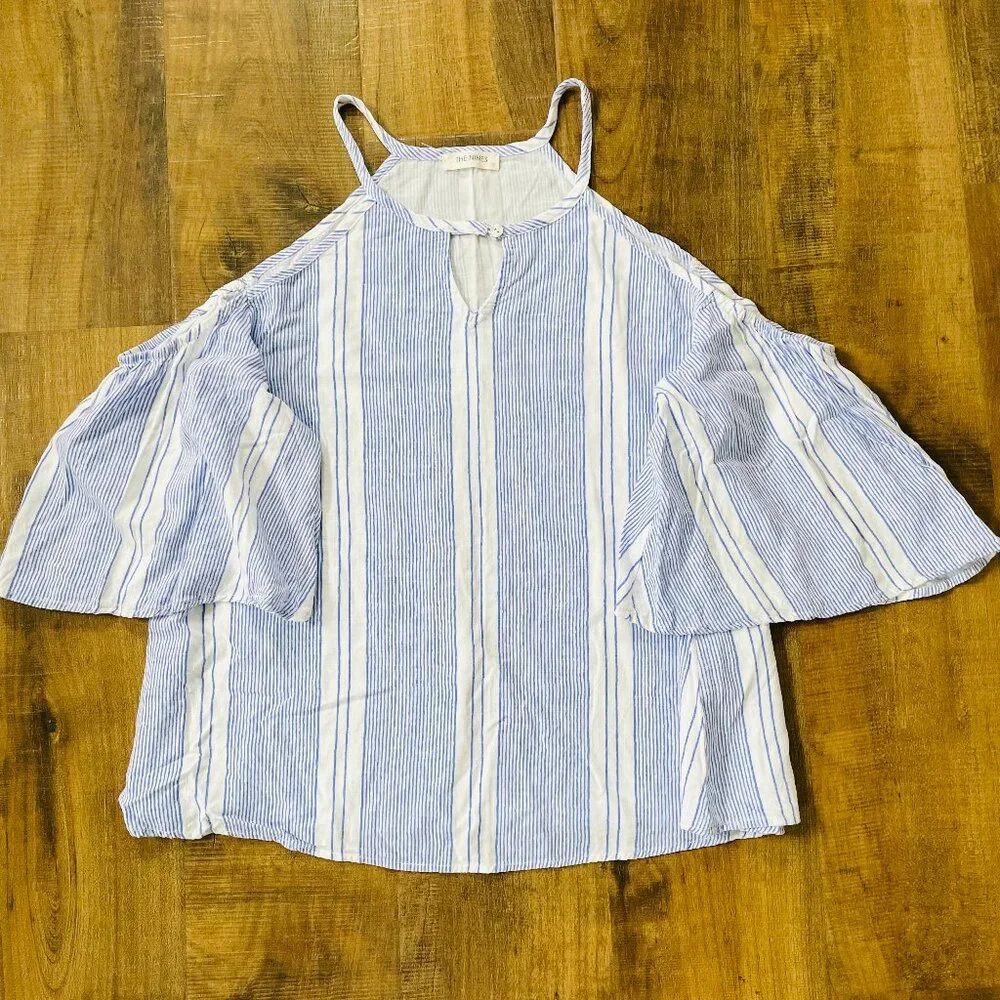 The‎ Nines Blue White Striped Cold Shoulder Tank Top Size M