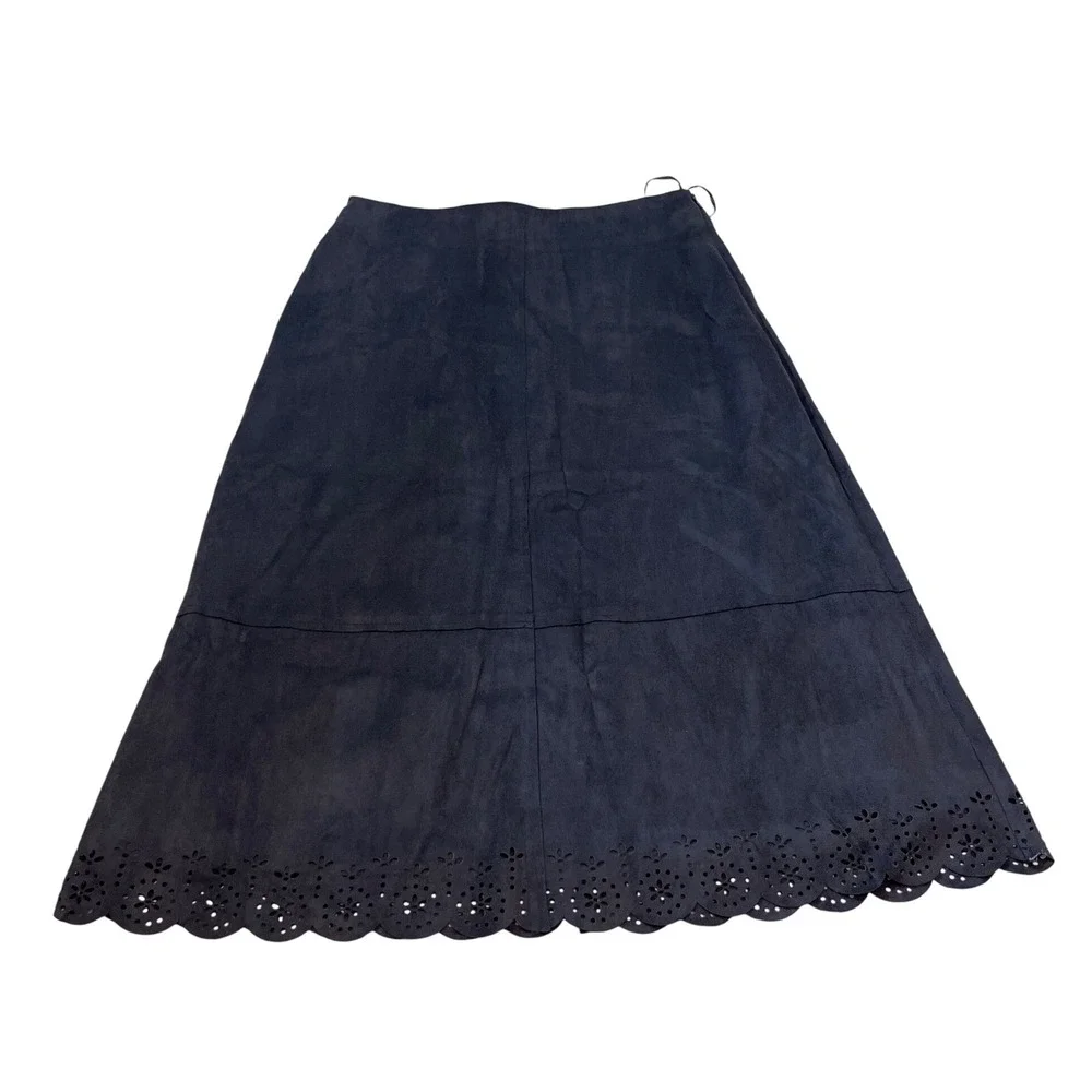 SOLITAIRE BY RAVI KHOSLA‎ Black Faux Suede Laser Cut Maxi Skirt Size S
