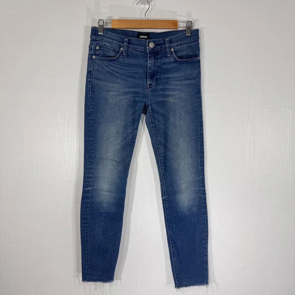 Hudson Womens Natalie Raw Hem Skinny Ankle Jeans Size 27 Dark Wash Blue Mid Rise