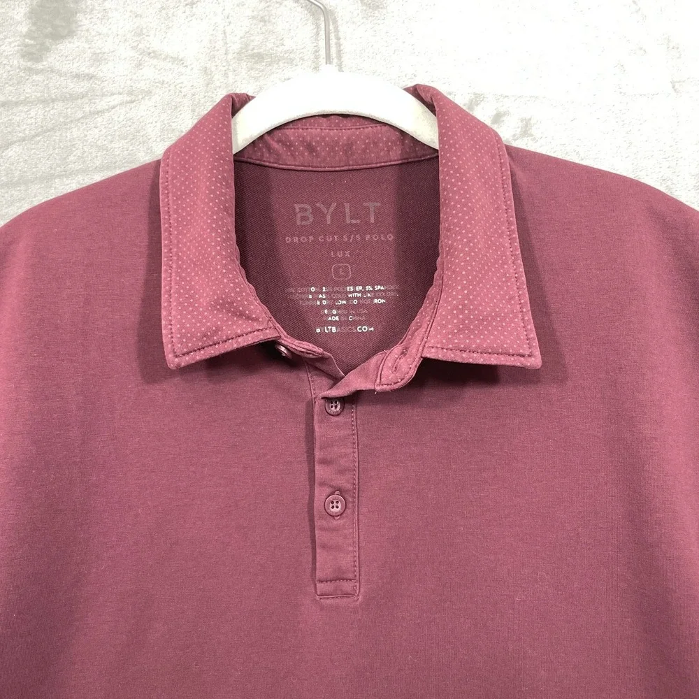 BYLT Lux Polo Shirt Mens Large Maroon Drop Cut Stretch Short Sleeve