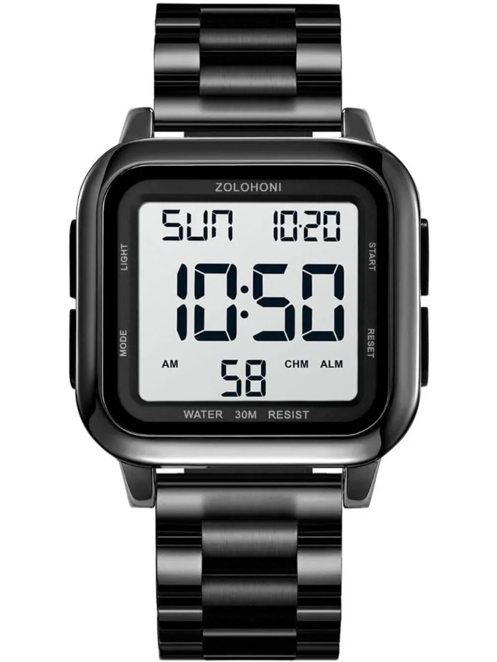 Men All Black Analog Quartz Stainless Steel Waterproof Square LED Digital Watch