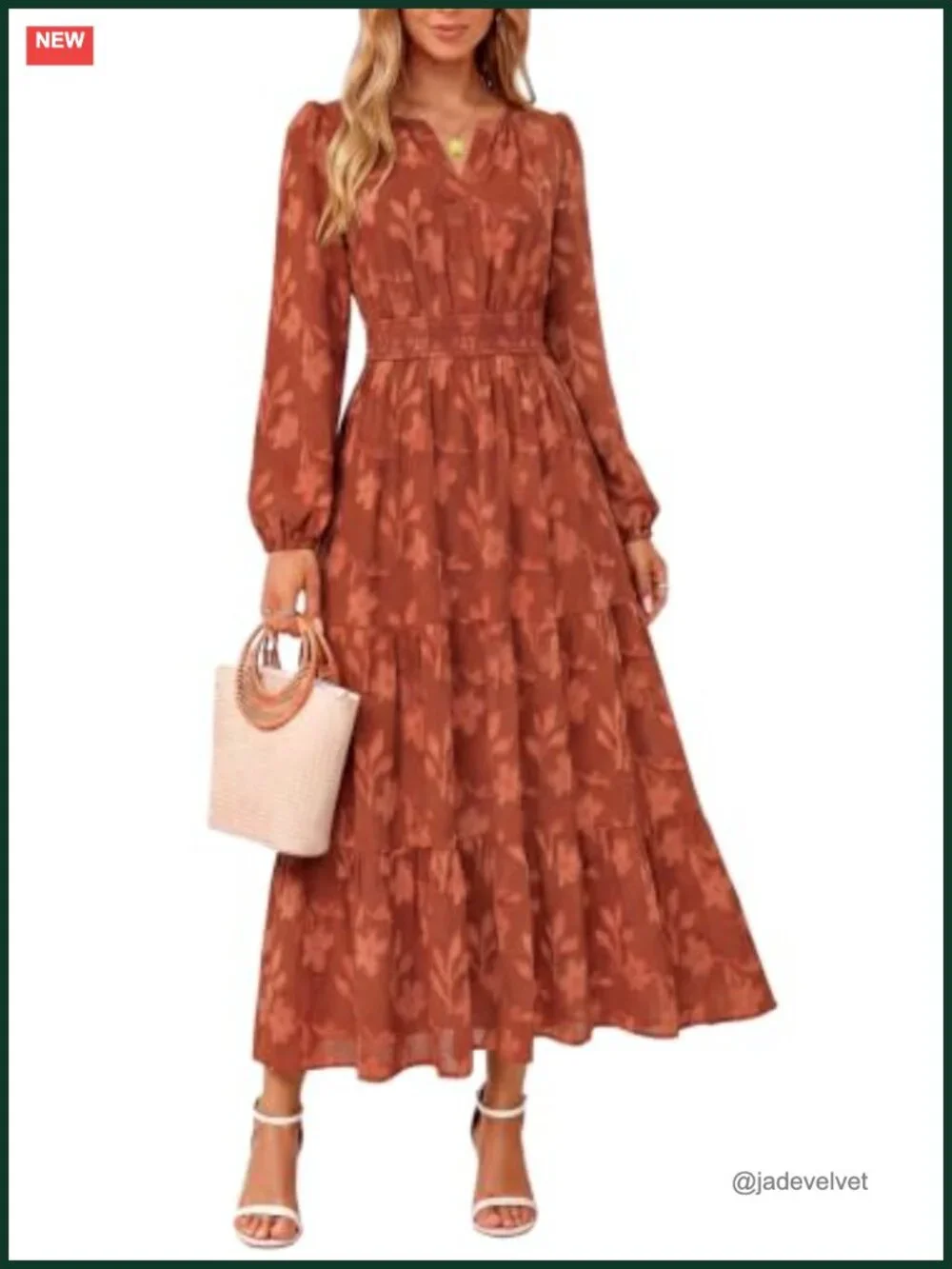 Women's Long Sleeve Maxi Dress with Pockets V-Neck Flowy A-Line