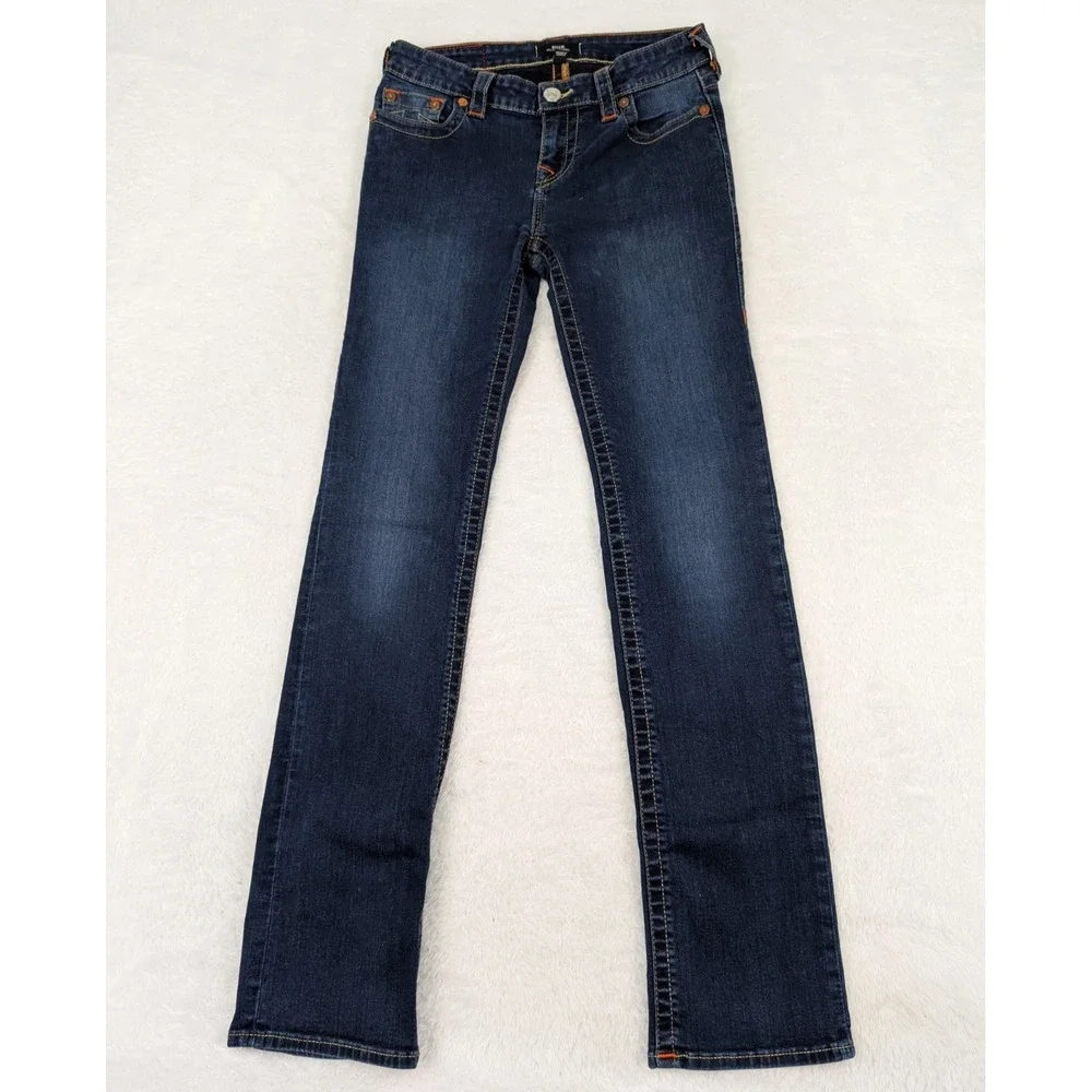 True Religion Billie Mid Rise Straight Jeans Women's 28 Blue Dark‎ Wash Stretch