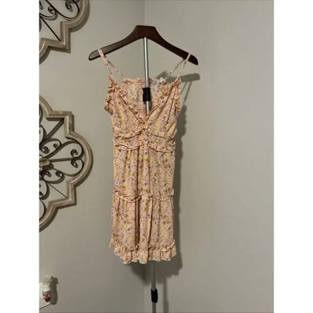 Iris Ruffled Spaghetti Adjustable Straps Light‎ Orange Floral Sz M
