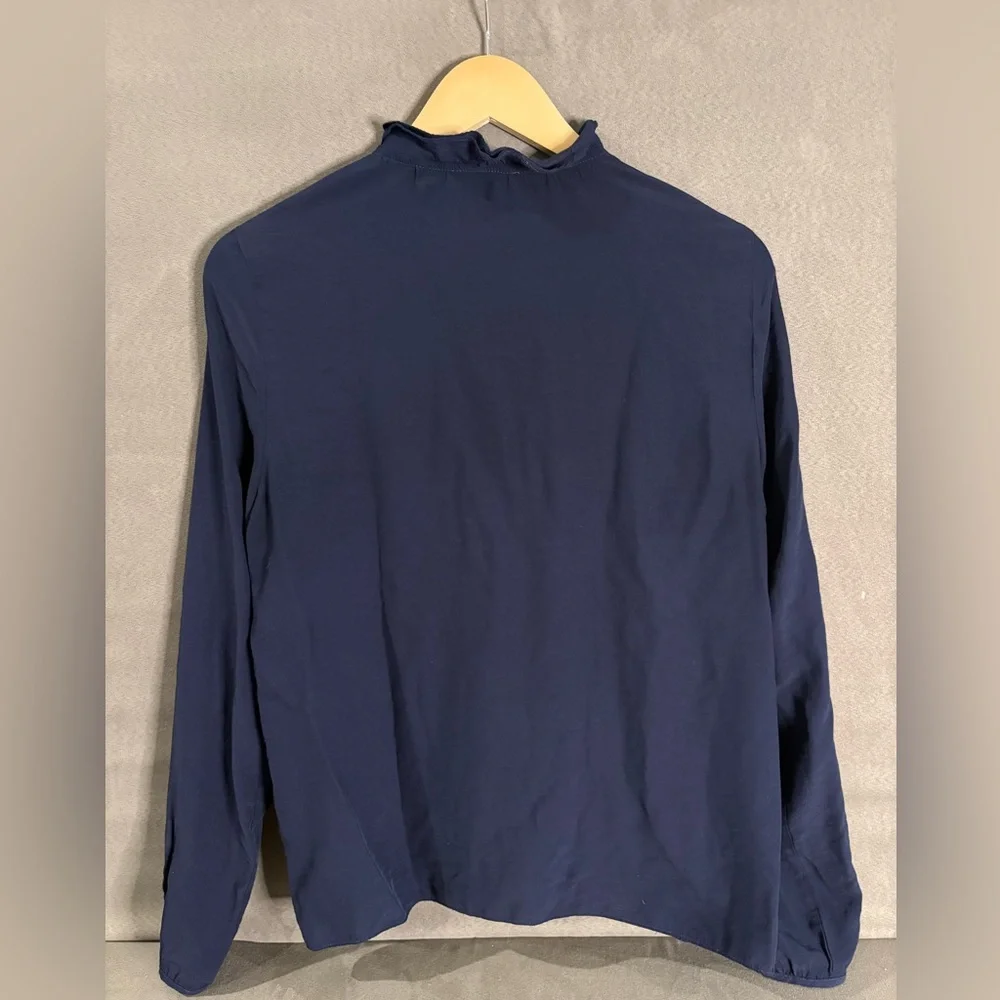 Current Air Ruffle Long Sleeve Navy Blouse Whimsy Flowy‎ Women’s Size Large