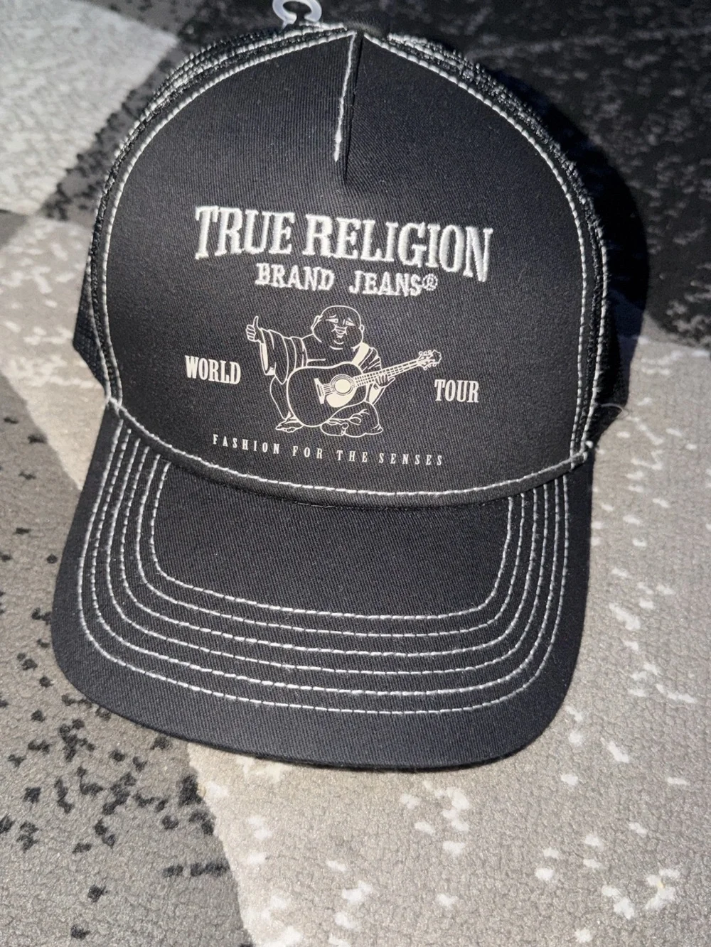 True Religion Men’s Black Baseball Cap with White Stitching
