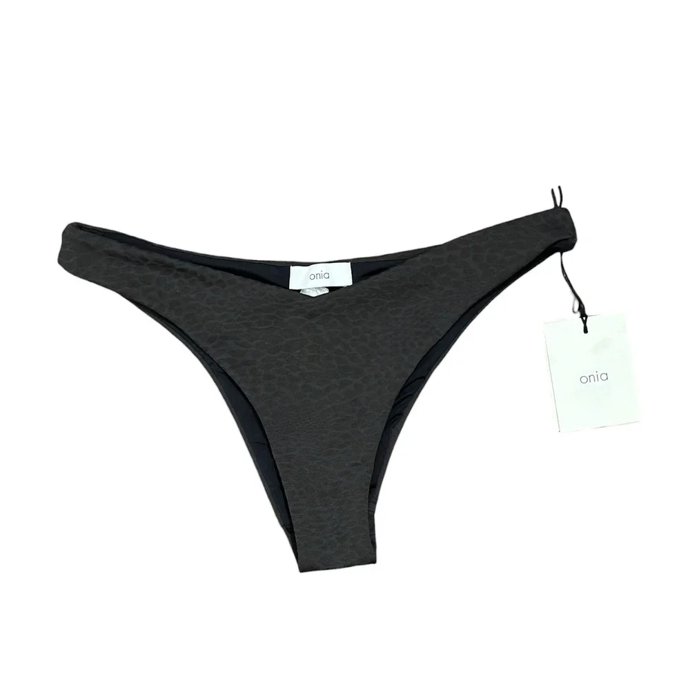 Onia Feline Texture Black V-Front High Leg‎ Bikini Bottom Women's Size Small NWT