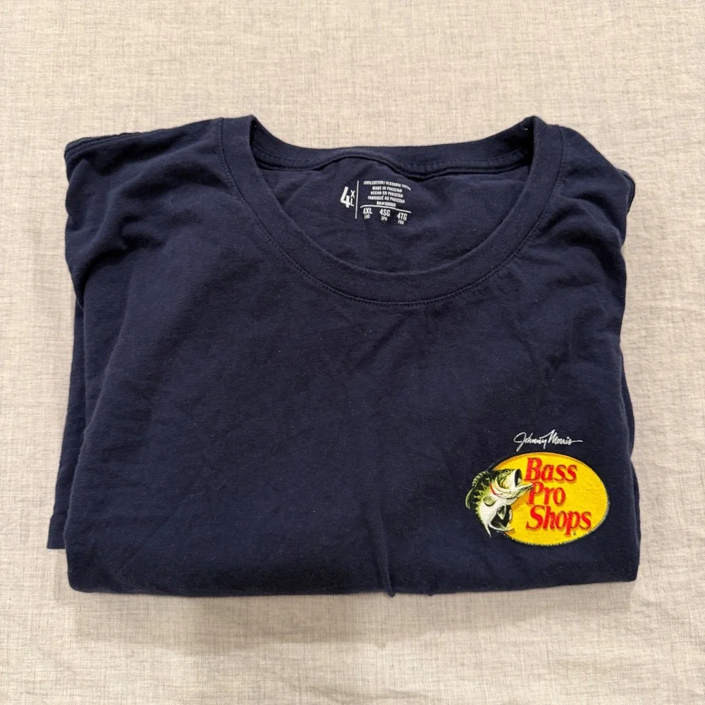 Bass Pro Shops Men 4XL Navy Blue Johnny Morris Graphic T-Shirt 100% Cotton