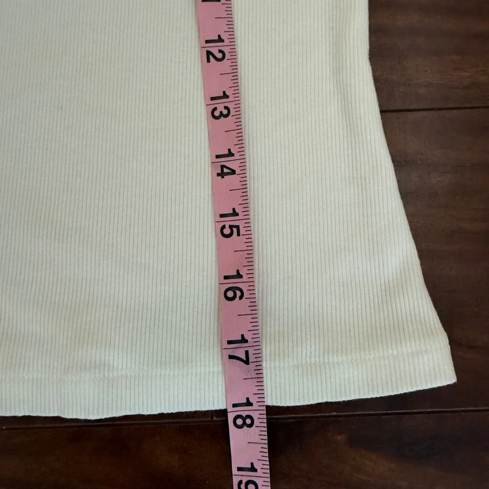White Ribbed Racerback‎ Crop Tank Top V-Neck Baby Tee Cami Size L 90's Y2K