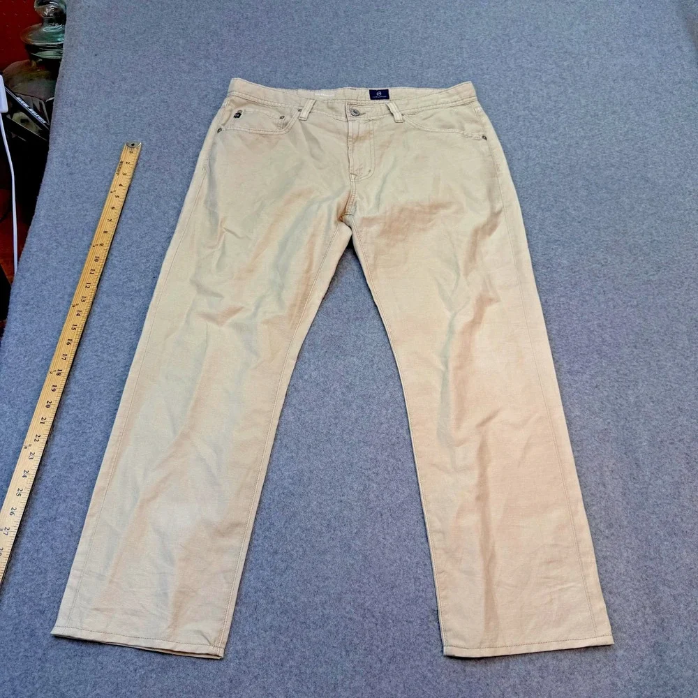 AG Adriano‎ Goldschmied The Graduate Tailored Leg Khaki Linen Cotton Pants 36x28
