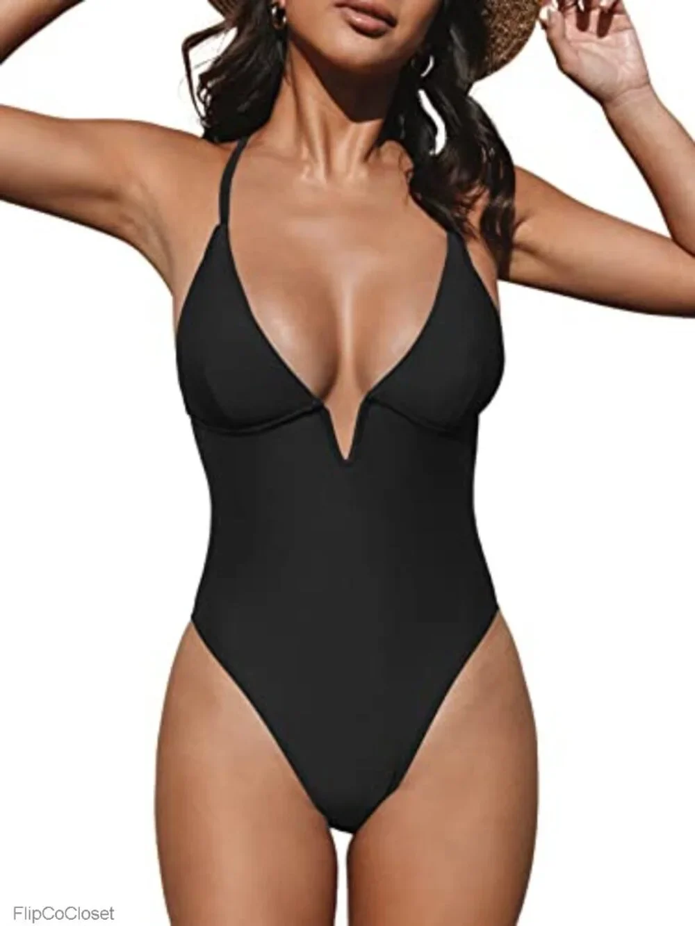 Women's One Piece Swimwear Deep V Neck V Wire Crossback Swimsuit with
