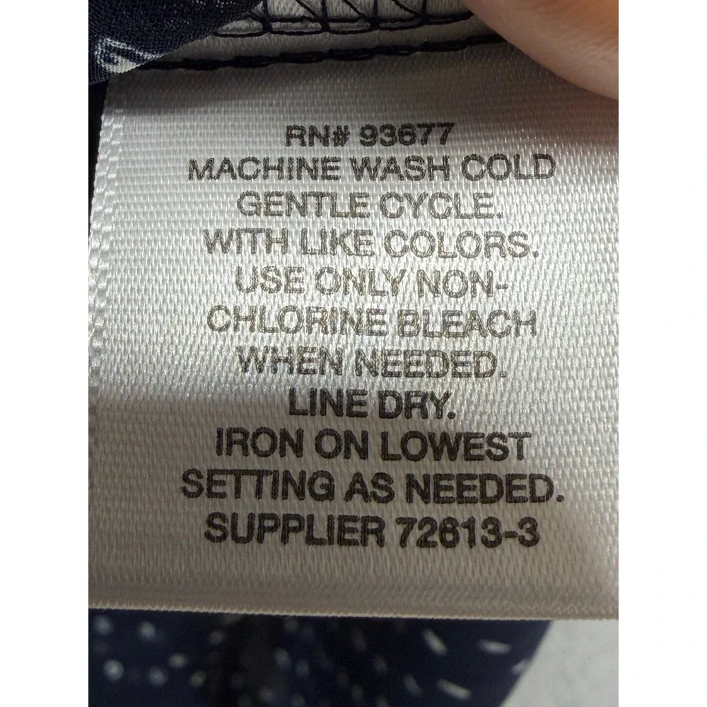 Liz Claiborne Woman Navy Blue Dotted Sheer‎ Short Sleeve Split Neck Blouse 1X