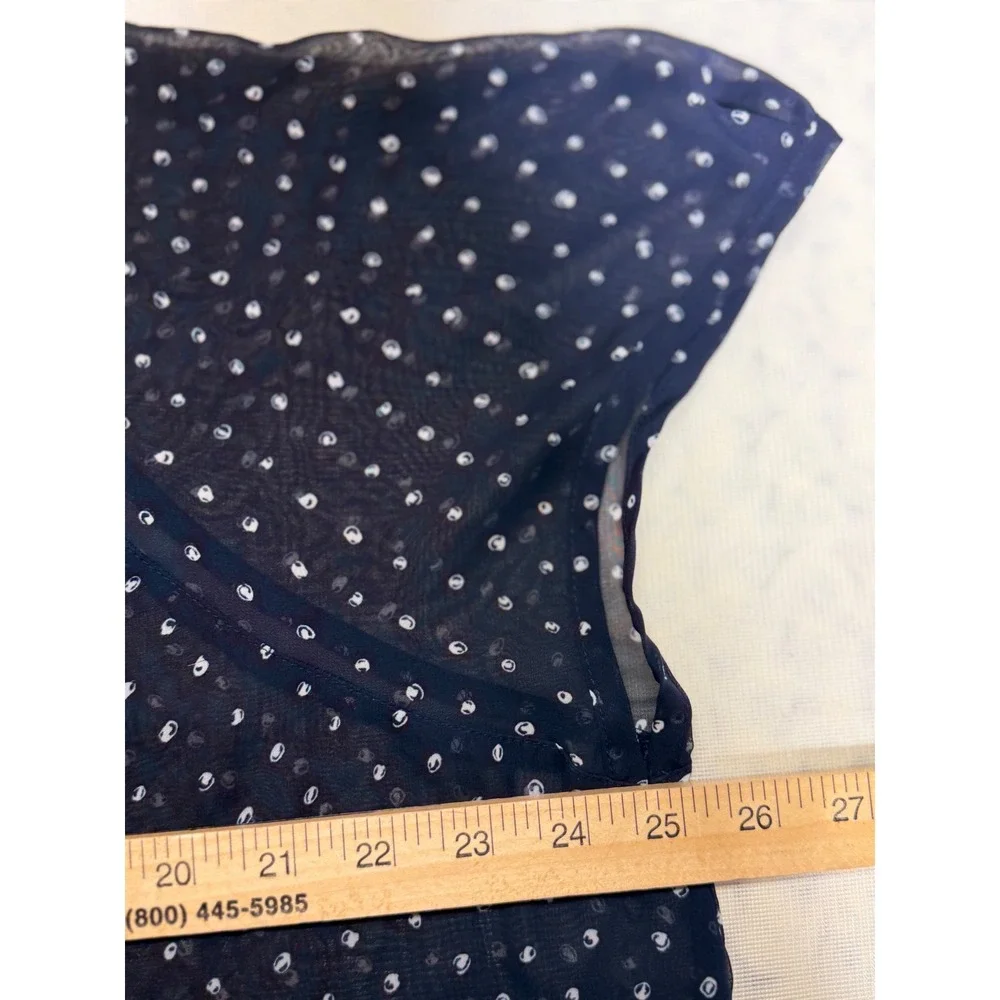 Liz Claiborne Woman Navy Blue Dotted Sheer‎ Short Sleeve Split Neck Blouse 1X
