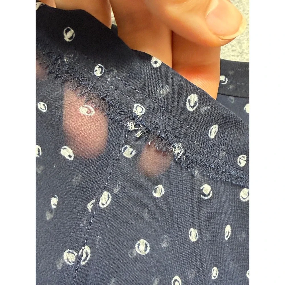 Liz Claiborne Woman Navy Blue Dotted Sheer‎ Short Sleeve Split Neck Blouse 1X