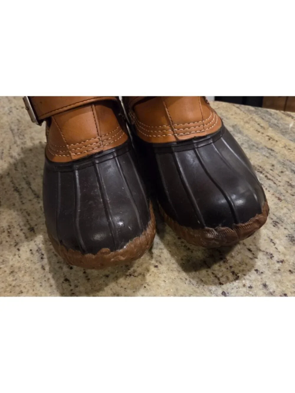 LL Bean Lounger Boots Mens 8 Brown Leather Rubber Duck Boots Buckle Strap Gortex