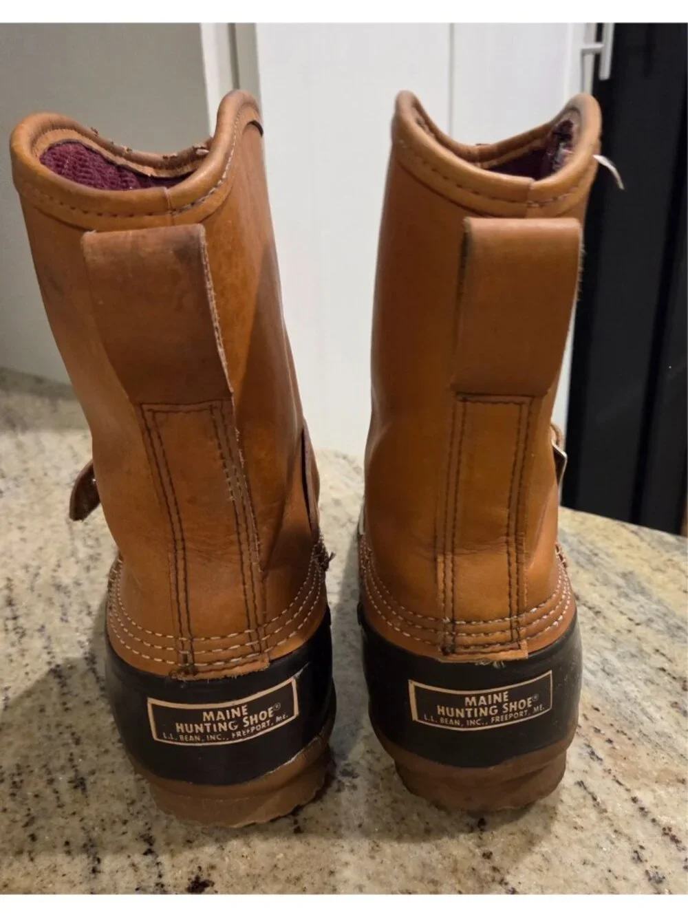 LL Bean Lounger Boots Mens 8 Brown Leather Rubber Duck Boots Buckle Strap Gortex