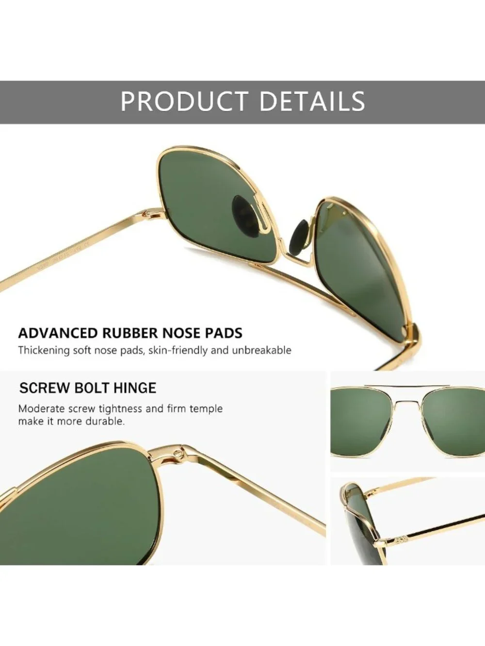 Men's Military Style Polarized Aviator Sunglasses with Bayonet Temples - UV