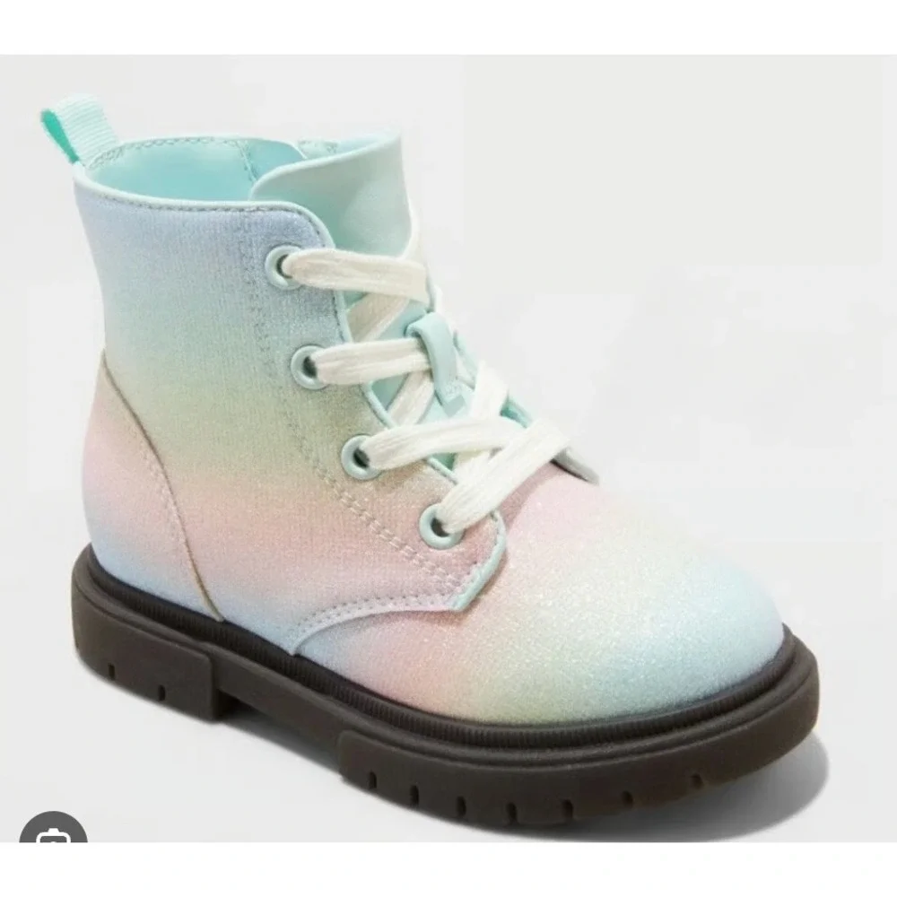 Cat & Jack Amaya Combat Boots Girls Size 6 Multicolor Rainbow Glitter NWT‎