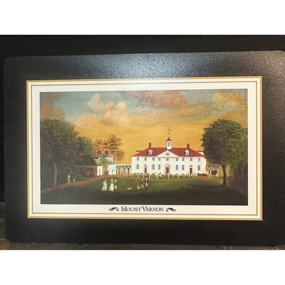 Mount Vernon Placemats Set of 6‎ Vintage Estate Scene Black Gold Bird Pattern