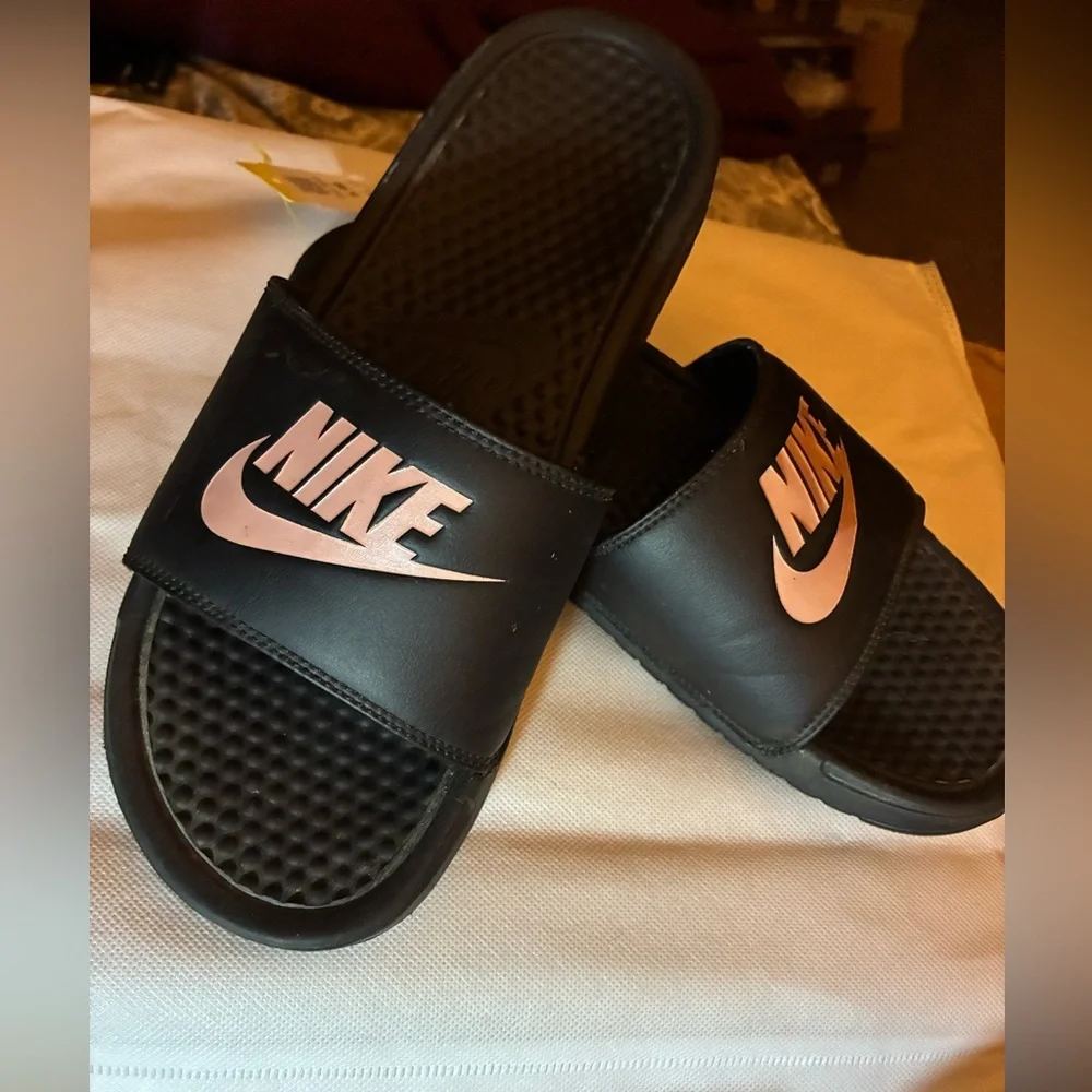 Nike Black and‎ Pink Slide Sandals