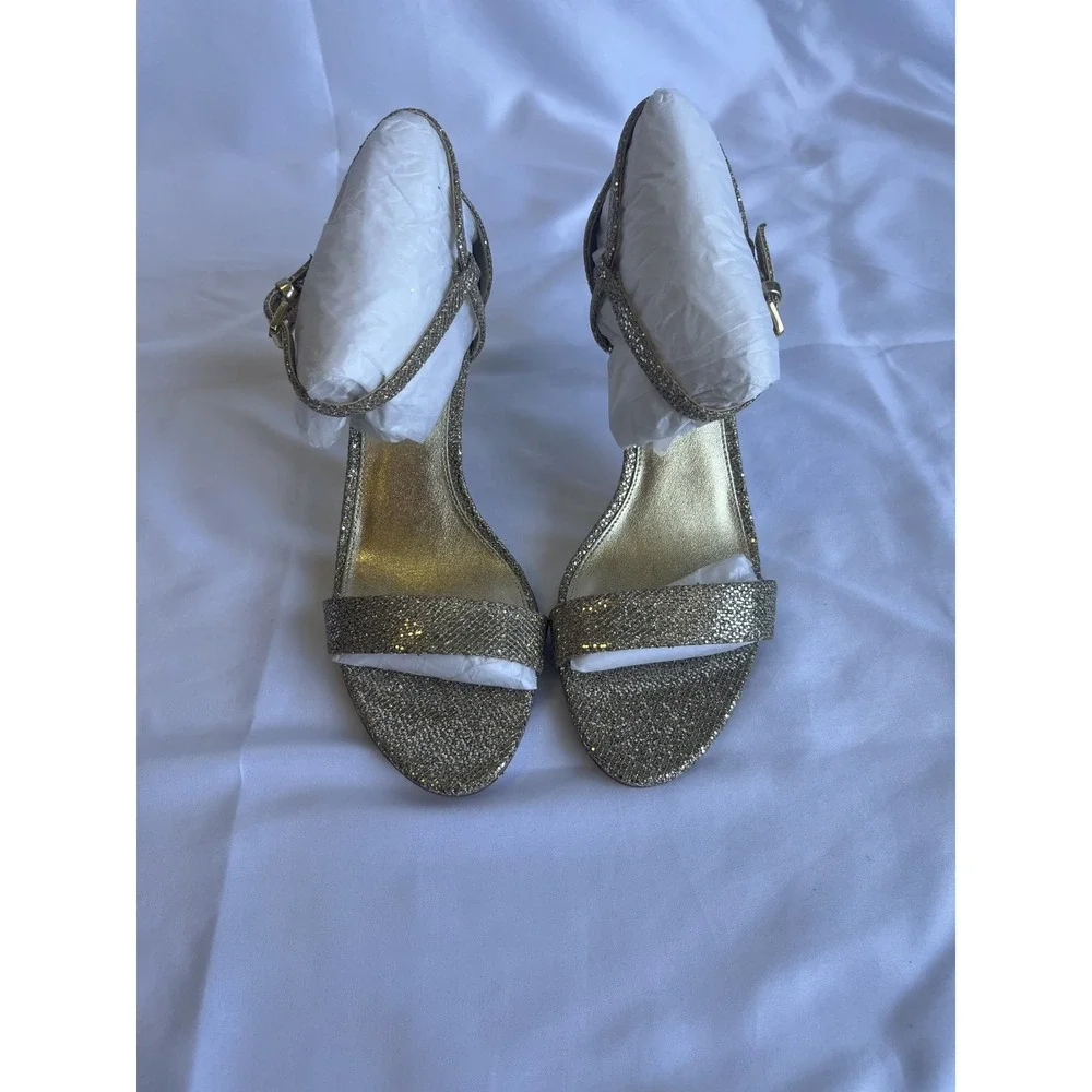Michael Kors Simone Mid Sandal Silver Sand Glitter Evening Heel 40S6SMMA2D 8M