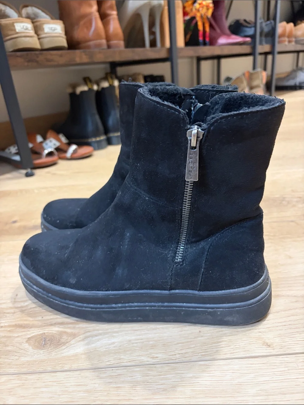 J Slides faux fur lined ankle booties