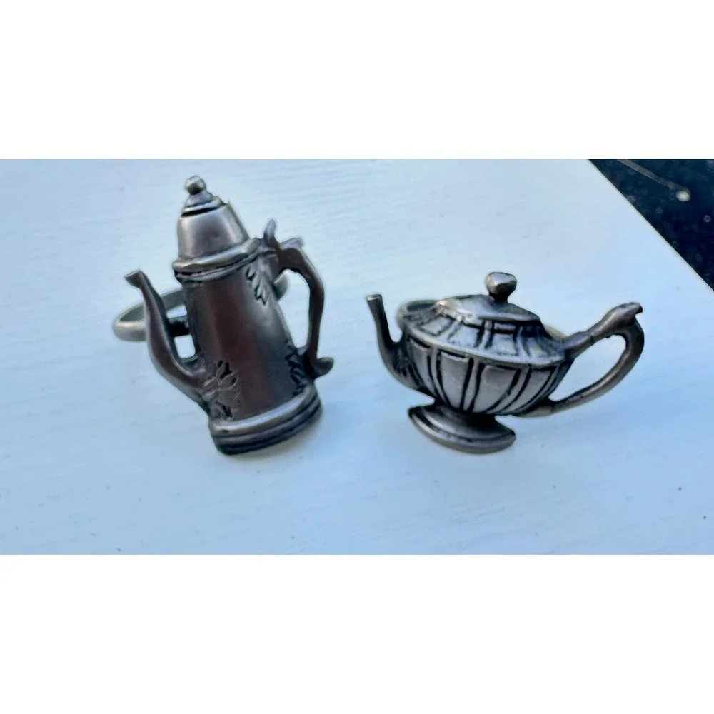 Unbranded Napkin Rings Vintage Silver Pewter Tone Teapot Coffee‎ Pot Set of 2