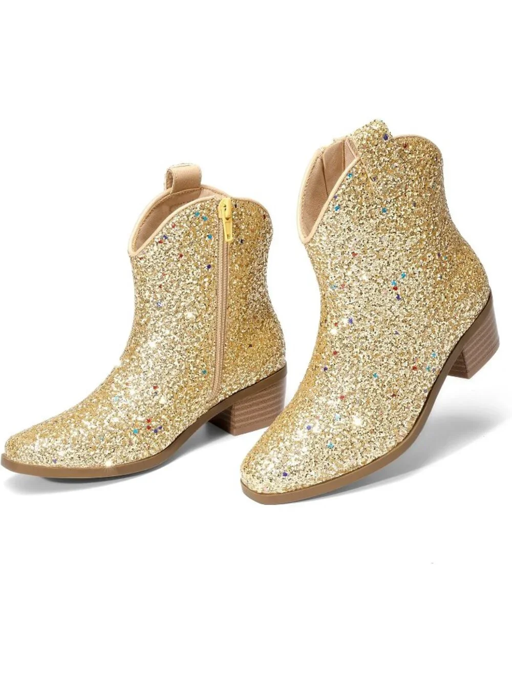 Women's Champagne Rhinestone Halloween Size Zipper Non-Slip Cowgirl Sparkle Boot
